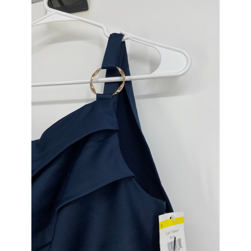 Adrianna‎ Papell One Shoulder Satin Crepe Dress Blue Size 6 - Picture 5 of 9